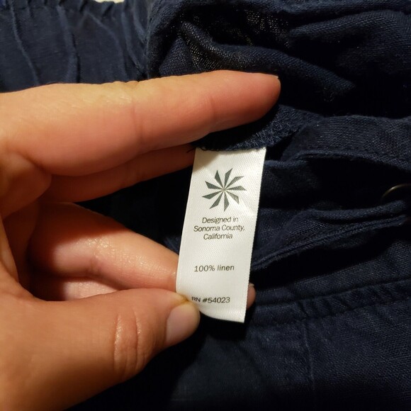 Athleta Women's Sz 0 Navy Blue Ankle Linen Pants Pockets Elastic Drawstring - Picture 5 of 11